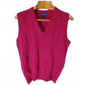 Nordstrom Individualist Pink Cable Knit V Neck Wool Angora Sweater Vest M Vtg